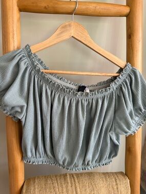 H&M Sage Green Smocked Crop Top